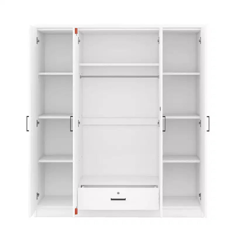 Armoire 4 portes en bois avec tringle, 1 tiroir et étagères de rangement