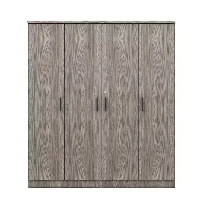 Armoire 4 portes en bois avec tringle, 1 tiroir et étagères de rangement