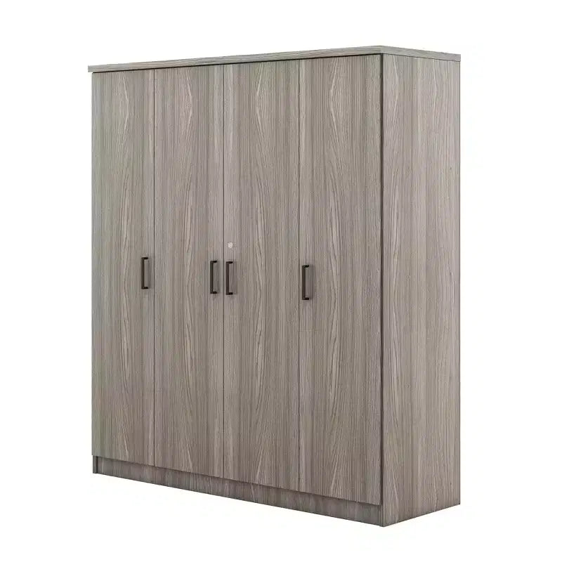 Armoire 4 portes en bois avec tringle, 1 tiroir et étagères de rangement