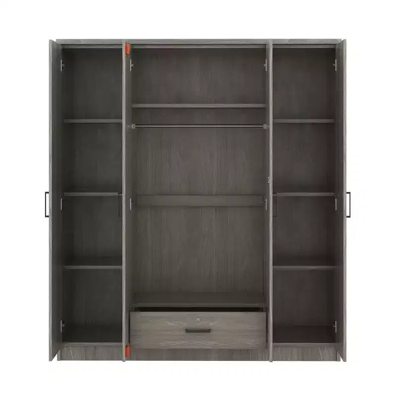 Armoire 4 portes en bois avec tringle, 1 tiroir et étagères de rangement