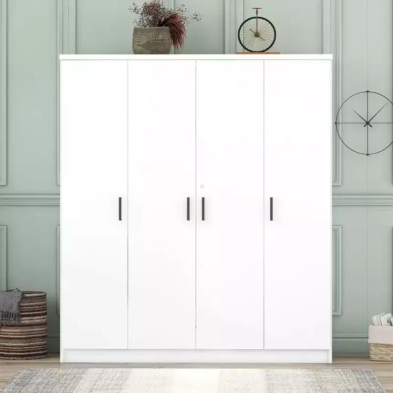 Armoire 4 portes en bois avec tringle, 1 tiroir et étagères de rangement