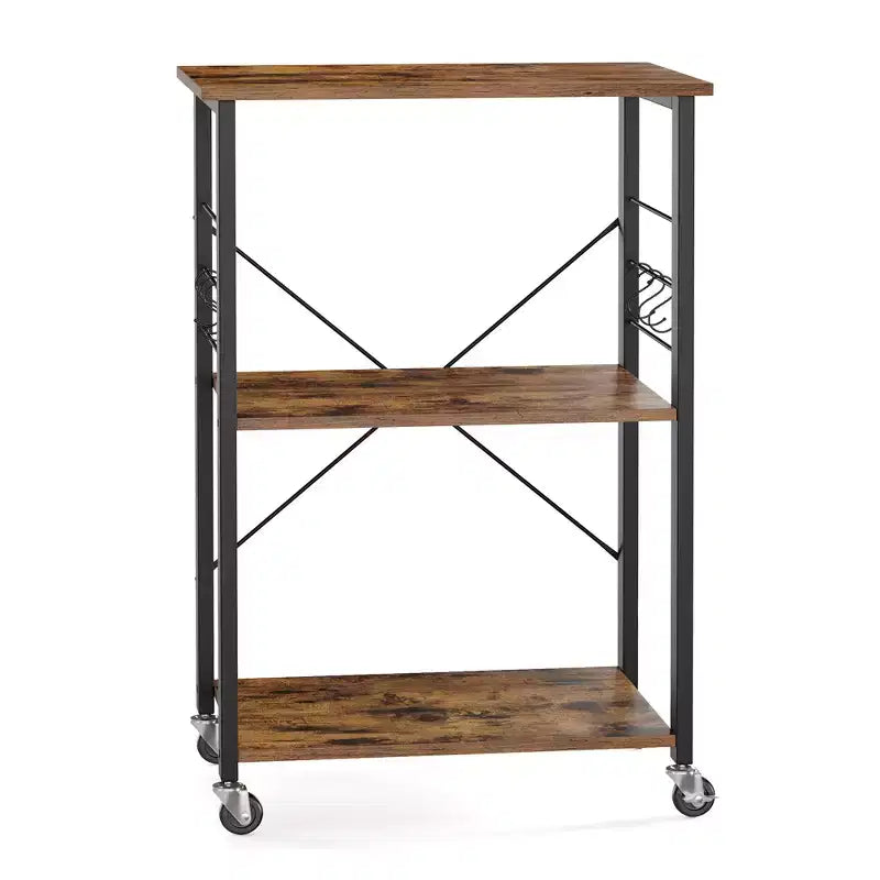 Étagère de cuisine à roulettes, Desserte de service à 3 niveaux, Chariot de cuisine, Étagère pour micro-ondes, pour Mini Four, Grille-pain, avec 6 Crochets
