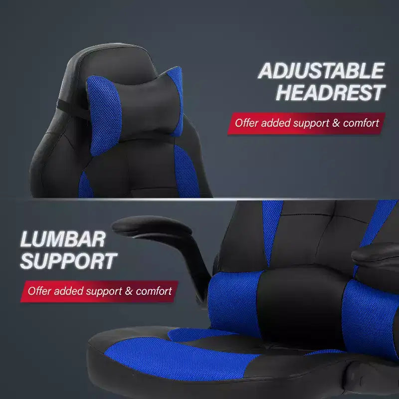 Chaise de jeu Fauteuil de bureau avec support lombaire, rembourrage et base pivotante à roulettes pour le jeu sur PC et l'utilisation exécutive