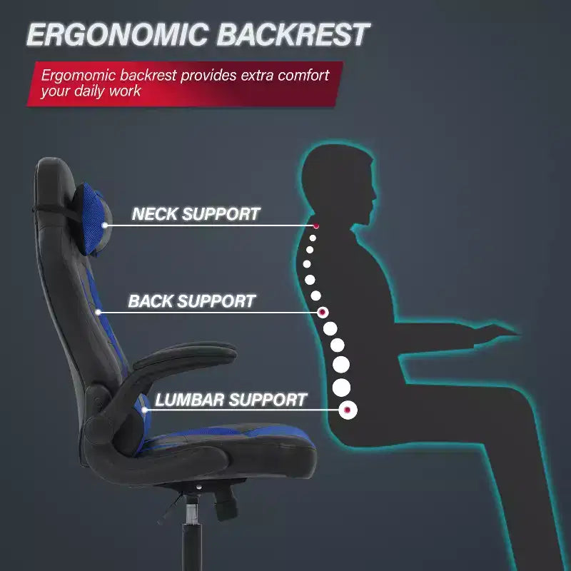 Chaise de jeu Fauteuil de bureau avec support lombaire, rembourrage et base pivotante à roulettes pour le jeu sur PC et l'utilisation exécutive