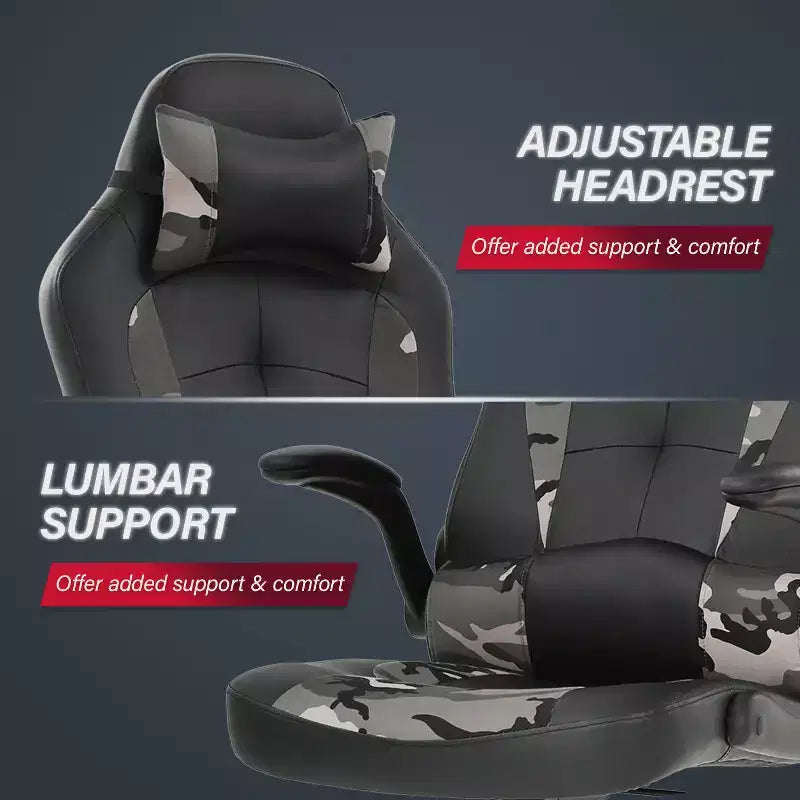 Chaise de jeu Fauteuil de bureau avec support lombaire, rembourrage et base pivotante à roulettes pour le jeu sur PC et l'utilisation exécutive