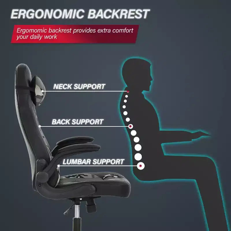 Chaise de jeu Fauteuil de bureau avec support lombaire, rembourrage et base pivotante à roulettes pour le jeu sur PC et l'utilisation exécutive