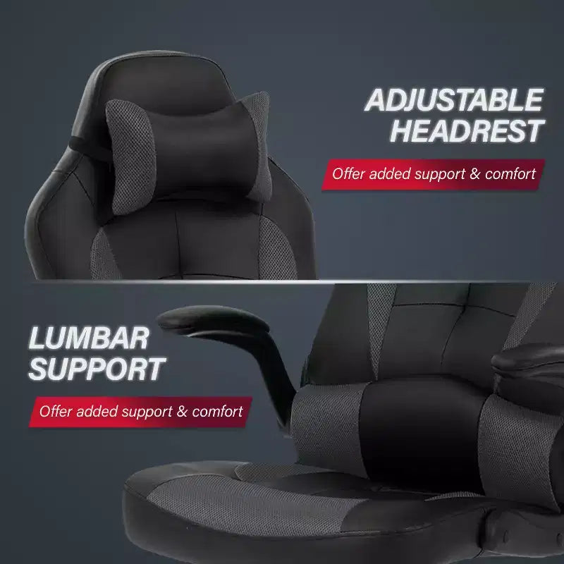 Chaise de jeu Fauteuil de bureau avec support lombaire, rembourrage et base pivotante à roulettes pour le jeu sur PC et l'utilisation exécutive