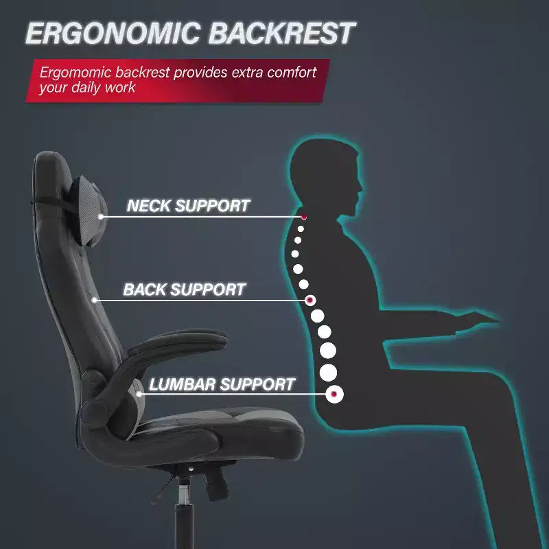 Chaise de jeu Fauteuil de bureau avec support lombaire, rembourrage et base pivotante à roulettes pour le jeu sur PC et l'utilisation exécutive