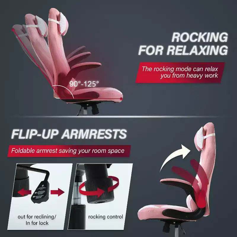 Chaise de jeu Fauteuil de bureau avec support lombaire, rembourrage et base pivotante à roulettes pour le jeu sur PC et l'utilisation exécutive
