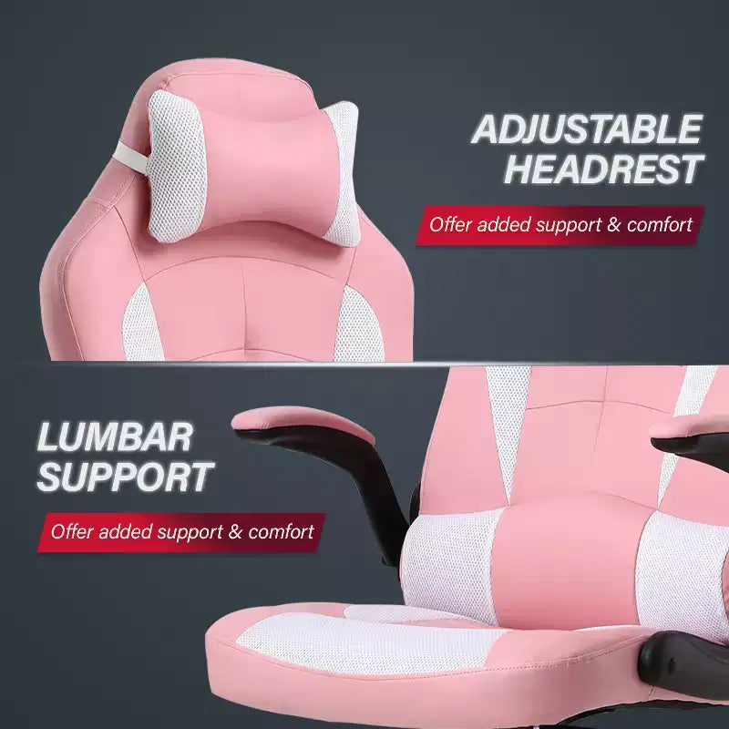 Chaise de jeu Fauteuil de bureau avec support lombaire, rembourrage et base pivotante à roulettes pour le jeu sur PC et l'utilisation exécutive