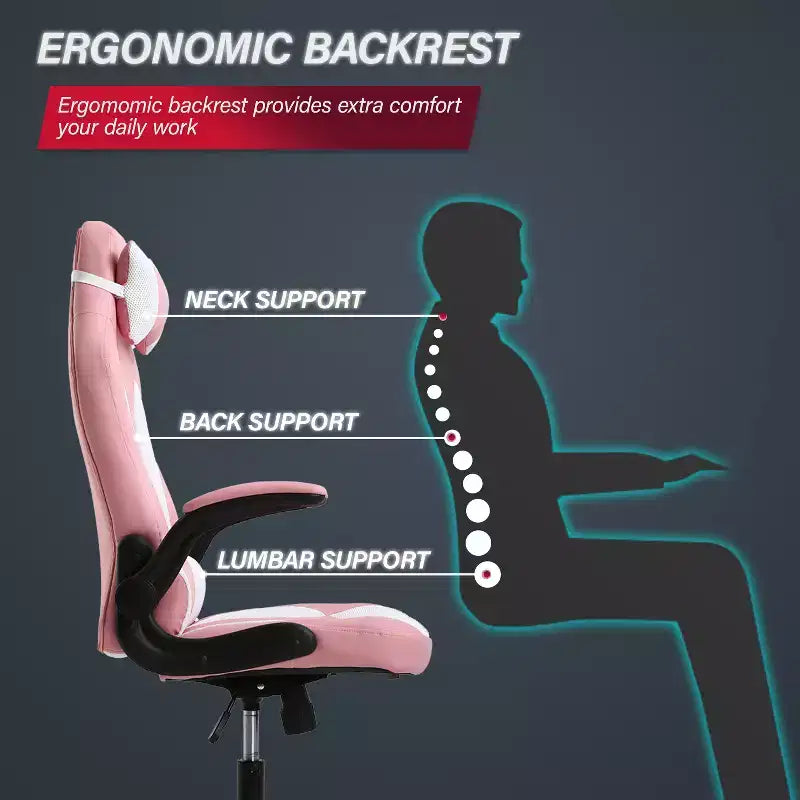 Chaise de jeu Fauteuil de bureau avec support lombaire, rembourrage et base pivotante à roulettes pour le jeu sur PC et l'utilisation exécutive