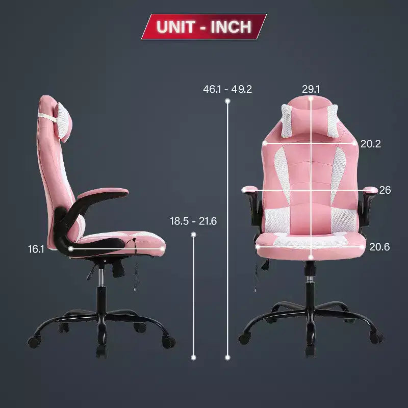 Chaise de jeu Fauteuil de bureau avec support lombaire, rembourrage et base pivotante à roulettes pour le jeu sur PC et l'utilisation exécutive