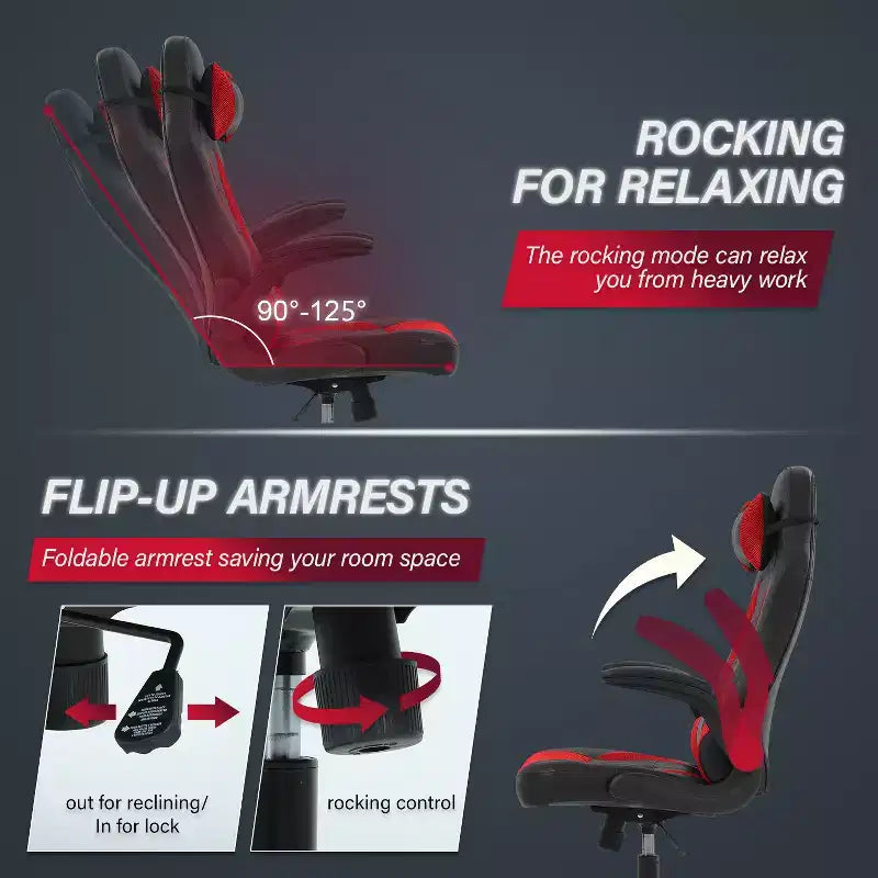 Chaise de jeu Fauteuil de bureau avec support lombaire, rembourrage et base pivotante à roulettes pour le jeu sur PC et l'utilisation exécutive