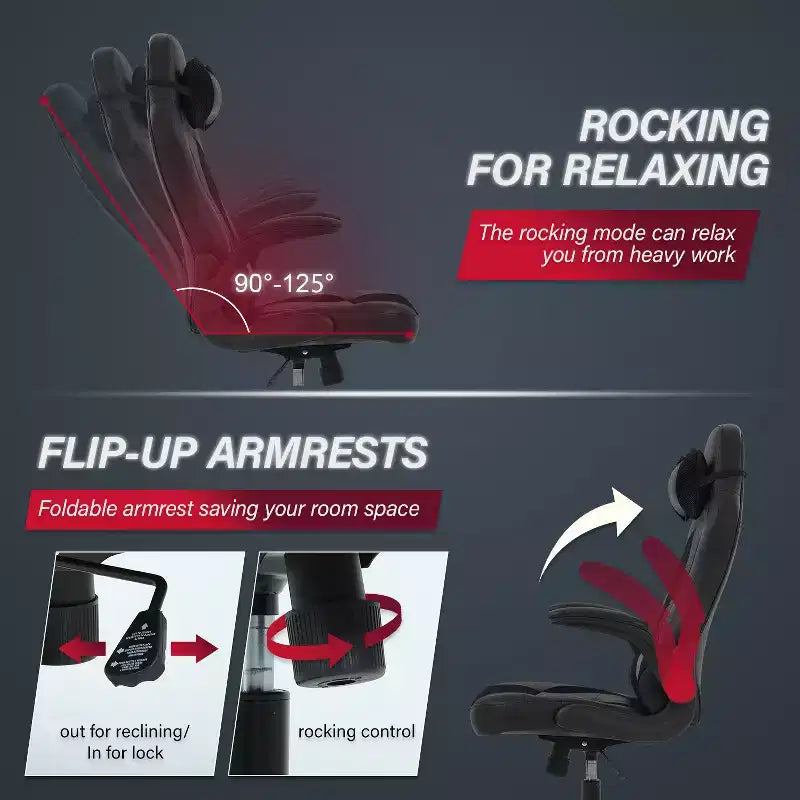 Chaise de jeu Fauteuil de bureau avec support lombaire, rembourrage et base pivotante à roulettes pour le jeu sur PC et l'utilisation exécutive