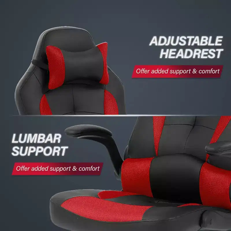 Chaise de jeu Fauteuil de bureau avec support lombaire, rembourrage et base pivotante à roulettes pour le jeu sur PC et l'utilisation exécutive