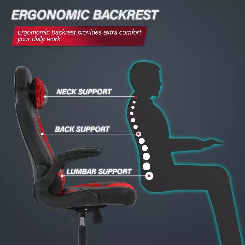 Chaise de jeu Fauteuil de bureau avec support lombaire, rembourrage et base pivotante à roulettes pour le jeu sur PC et l'utilisation exécutive