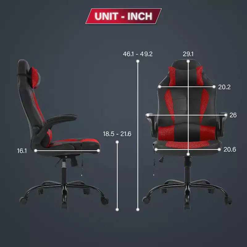 Chaise de jeu Fauteuil de bureau avec support lombaire, rembourrage et base pivotante à roulettes pour le jeu sur PC et l'utilisation exécutive