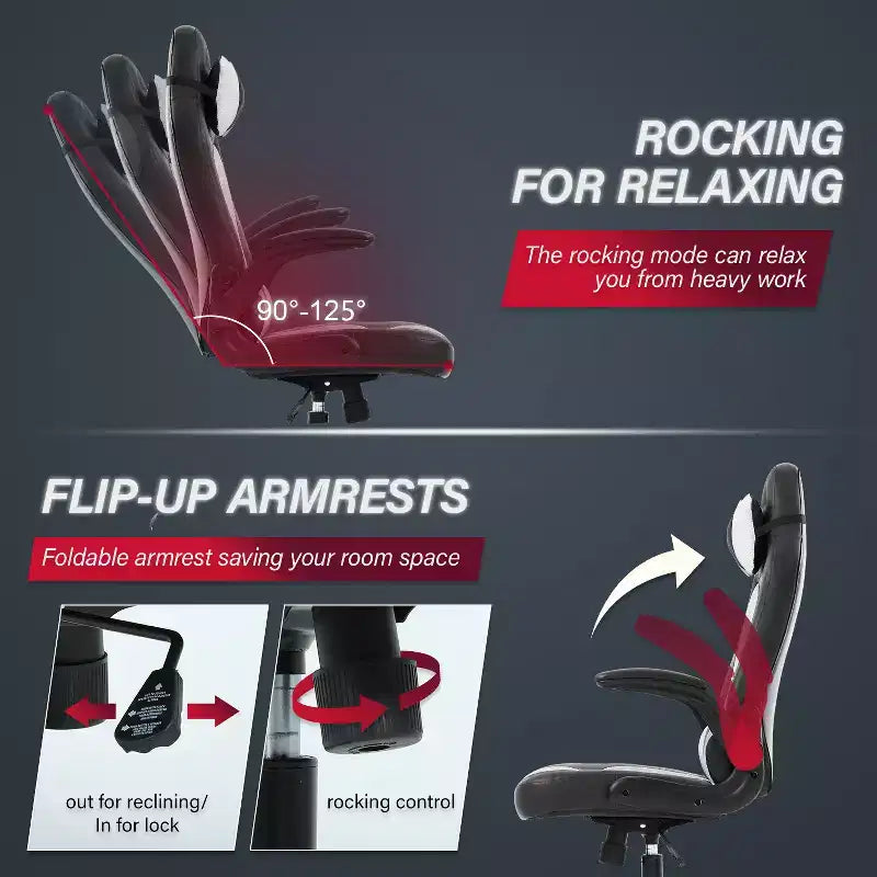 Chaise de jeu Fauteuil de bureau avec support lombaire, rembourrage et base pivotante à roulettes pour le jeu sur PC et l'utilisation exécutive