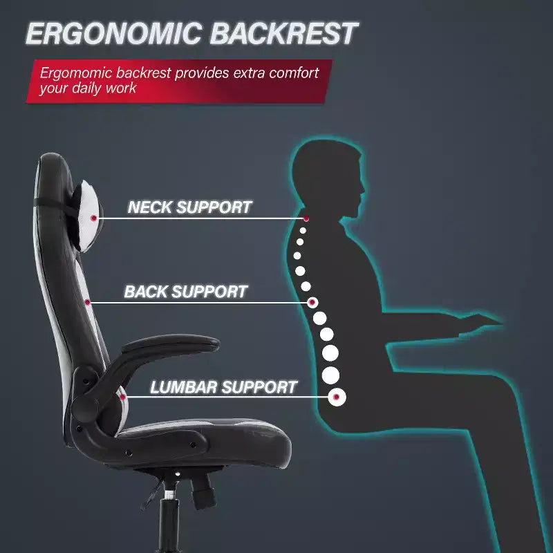 Chaise de jeu Fauteuil de bureau avec support lombaire, rembourrage et base pivotante à roulettes pour le jeu sur PC et l'utilisation exécutive