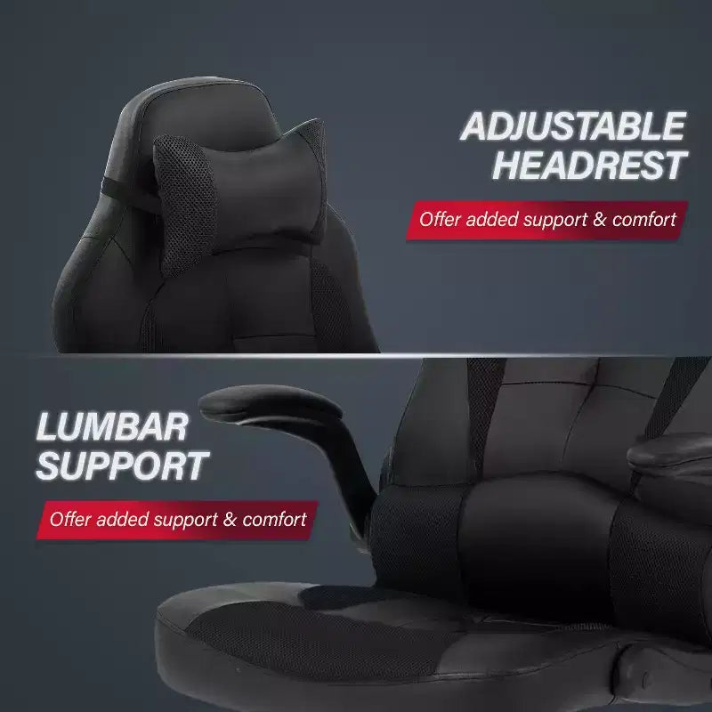 Chaise de jeu Fauteuil de bureau avec support lombaire, rembourrage et base pivotante à roulettes pour le jeu sur PC et l'utilisation exécutive