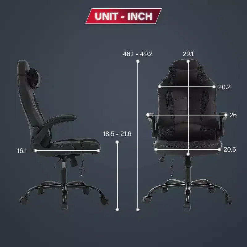 Chaise de jeu Fauteuil de bureau avec support lombaire, rembourrage et base pivotante à roulettes pour le jeu sur PC et l'utilisation exécutive