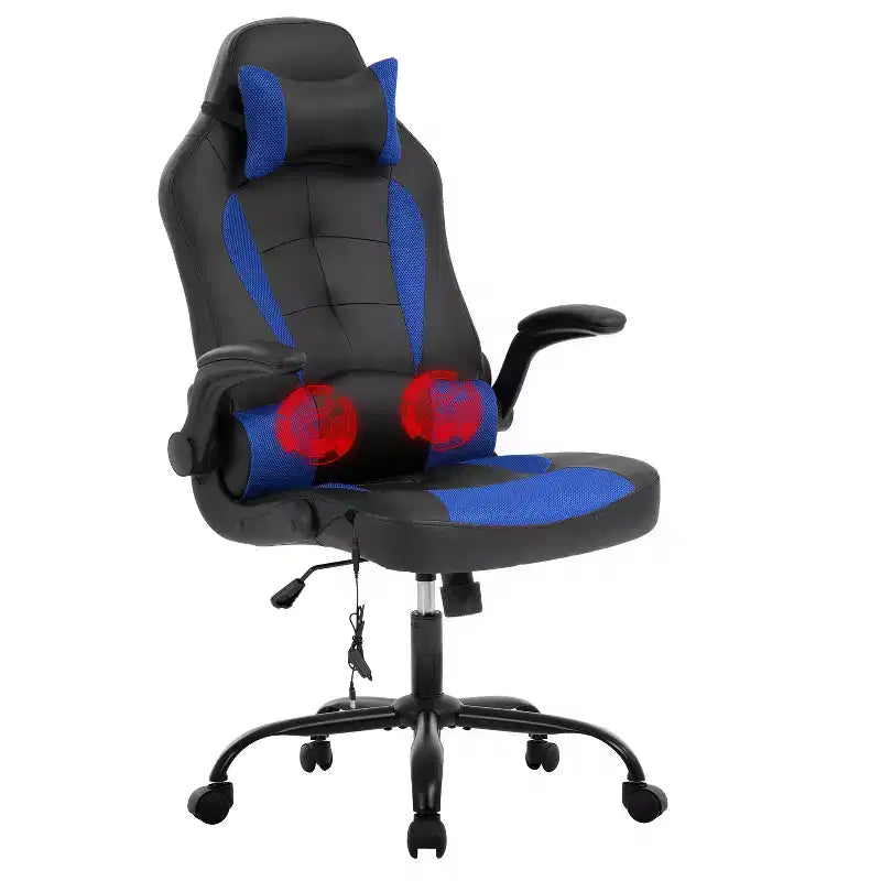 Chaise de jeu Fauteuil de bureau avec support lombaire, rembourrage et base pivotante à roulettes pour le jeu sur PC et l'utilisation exécutive