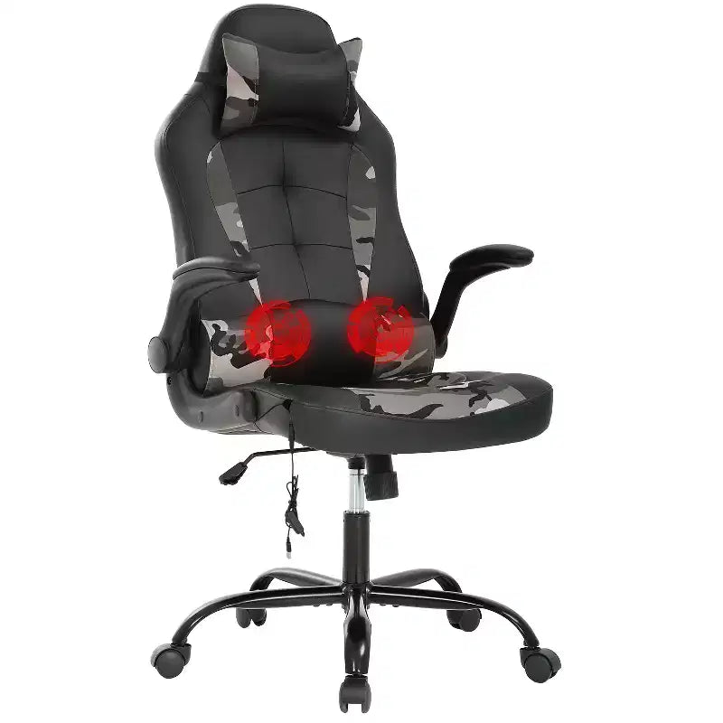 Chaise de jeu Fauteuil de bureau avec support lombaire, rembourrage et base pivotante à roulettes pour le jeu sur PC et l'utilisation exécutive