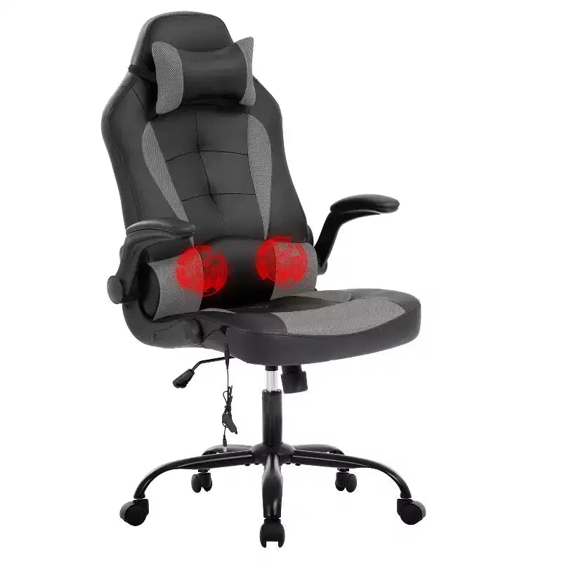 Chaise de jeu Fauteuil de bureau avec support lombaire, rembourrage et base pivotante à roulettes pour le jeu sur PC et l'utilisation exécutive