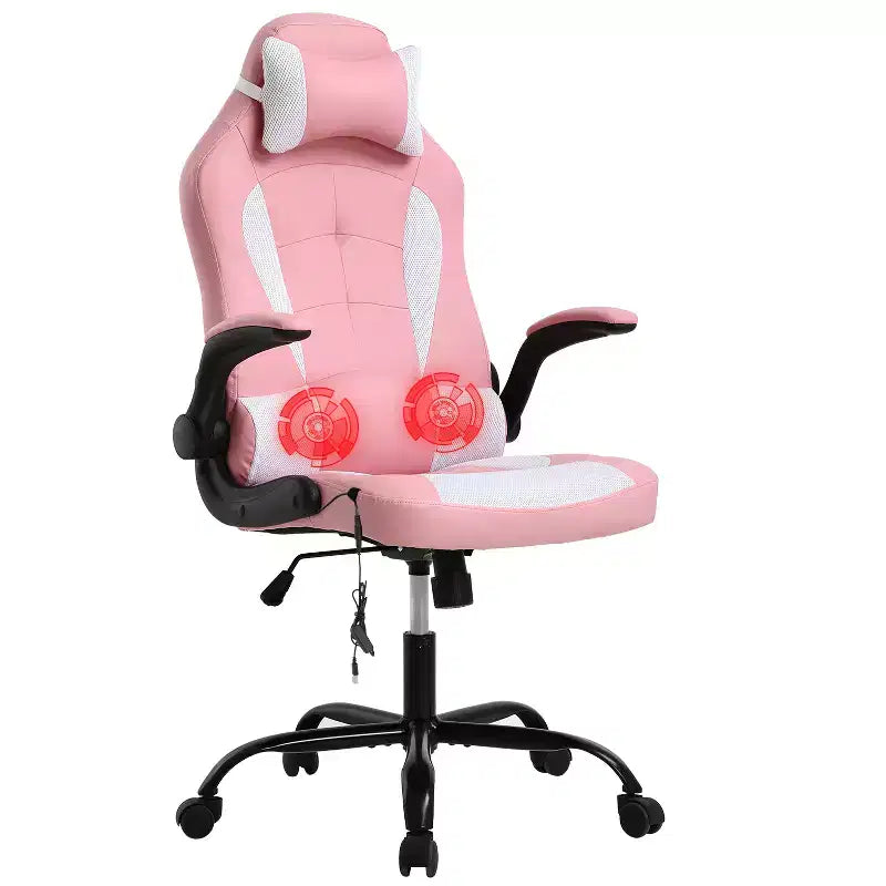 Chaise de jeu Fauteuil de bureau avec support lombaire, rembourrage et base pivotante à roulettes pour le jeu sur PC et l'utilisation exécutive