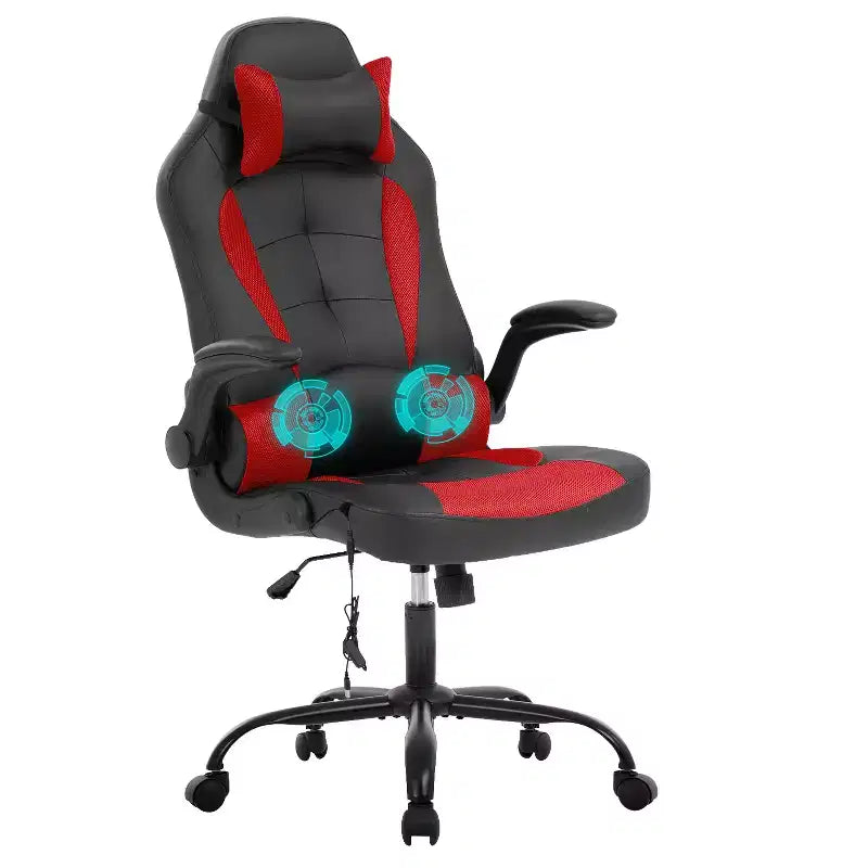 Chaise de jeu Fauteuil de bureau avec support lombaire, rembourrage et base pivotante à roulettes pour le jeu sur PC et l'utilisation exécutive