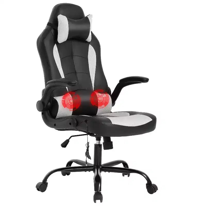 Chaise de jeu Fauteuil de bureau avec support lombaire, rembourrage et base pivotante à roulettes pour le jeu sur PC et l'utilisation exécutive