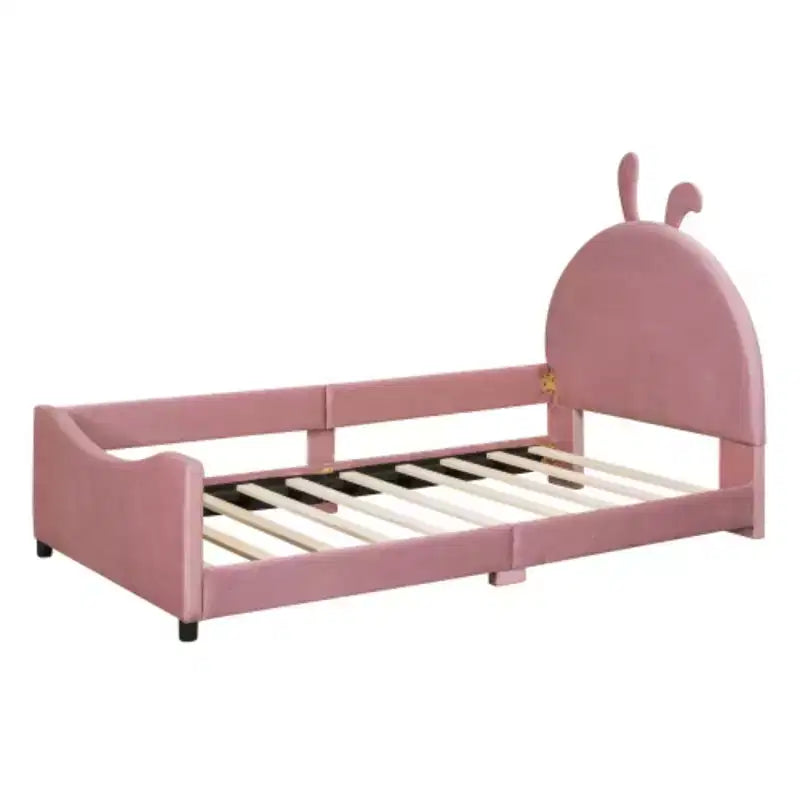 Pink Twin Size Upholstered Daybed with Rabbit Ear Designed Headboard