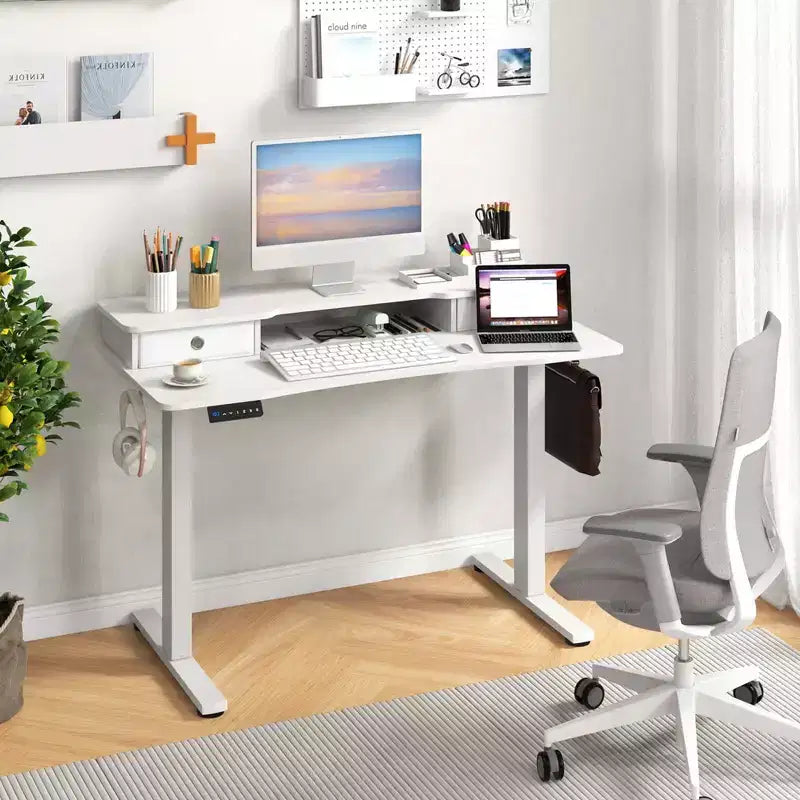 Bureau Debout Électrique 48x 24 avec 2 Tiroirs Support Moniteur Étagère de Rangement Marron/Noir/Blanc