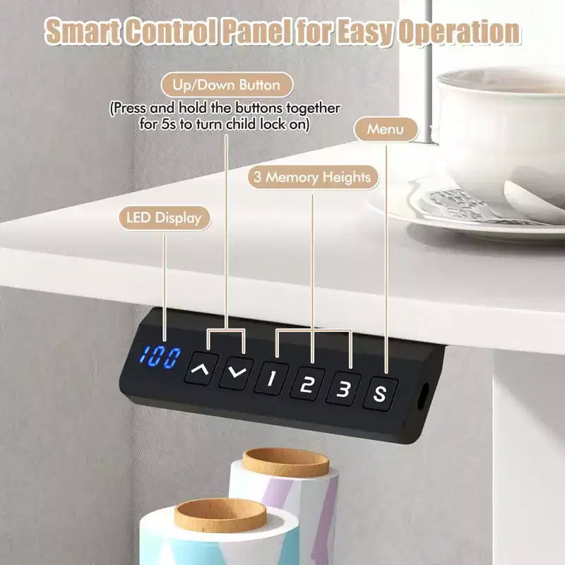 Bureau Debout Électrique 48x 24 avec 2 Tiroirs Support Moniteur Étagère de Rangement Marron/Noir/Blanc