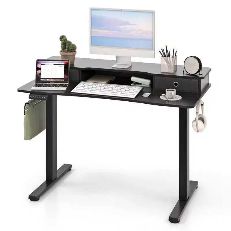 Costway 48x 24 Electric Standing Desk with 2 Drawers Monitor Stand Storage Shelf Brown/Black/White