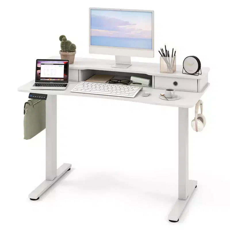 Bureau Debout Électrique 48x 24 avec 2 Tiroirs Support Moniteur Étagère de Rangement Marron/Noir/Blanc