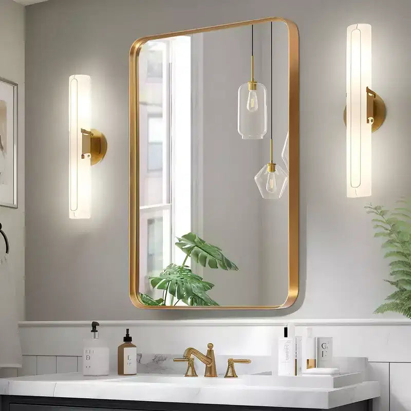 Aluminum Alloy Circular Edge Rectangular Hanging Mirror with Faux Electroplating, 96 x 66 x 5 cm