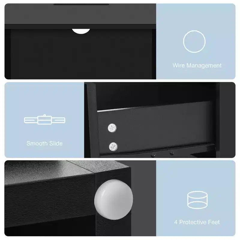 Table de chevet moderne à étagère ouverte avec LED et station de recharge