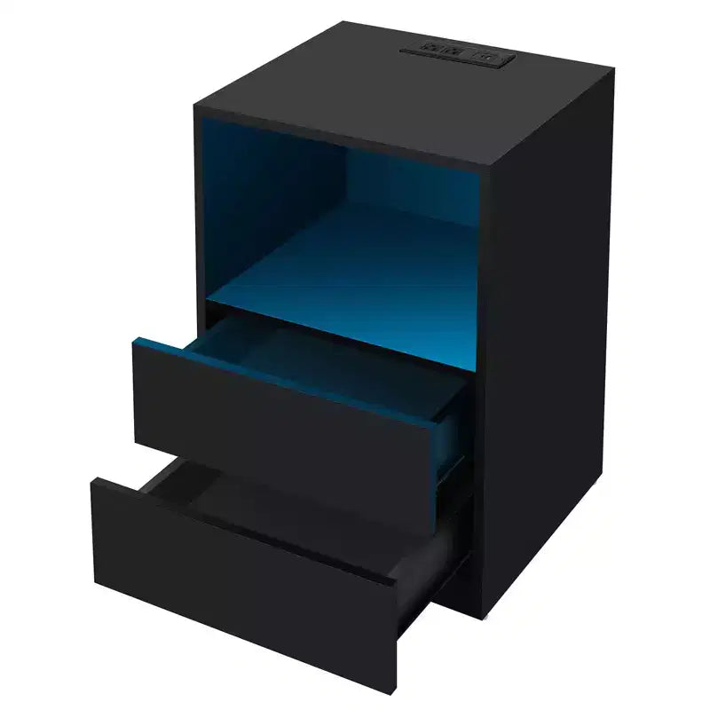 Table de chevet moderne à étagère ouverte avec LED et station de recharge