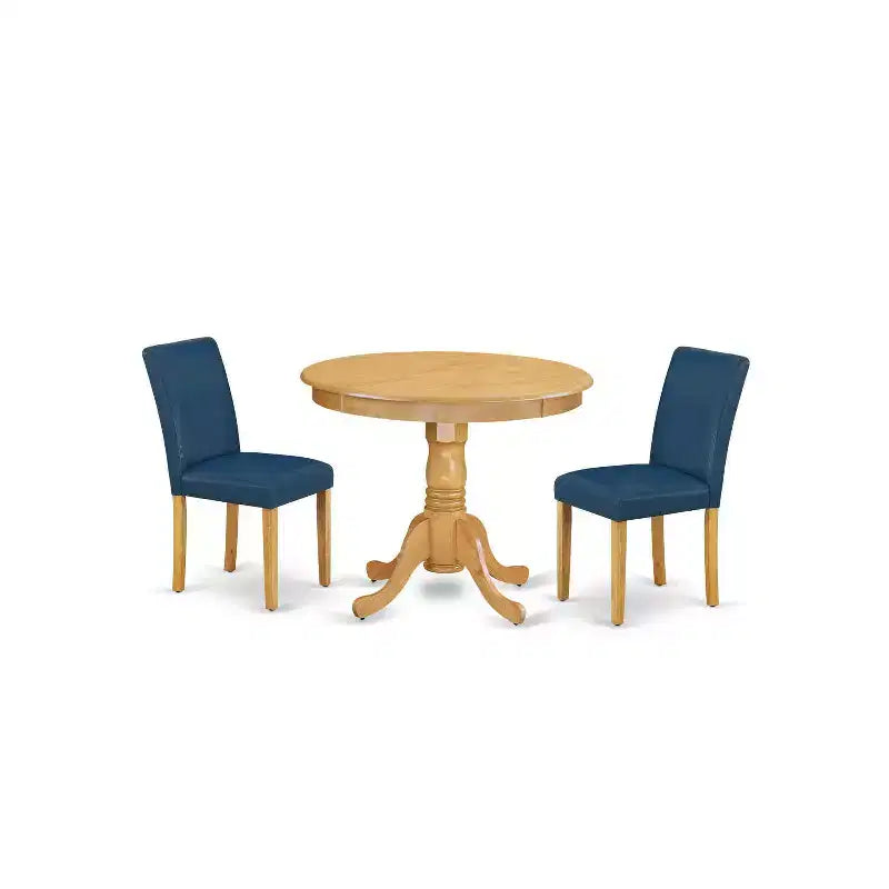 HomeStock Anab3 Oak 55 Piece Rounded 36 Inch Dinette Table And Two Parson Chair