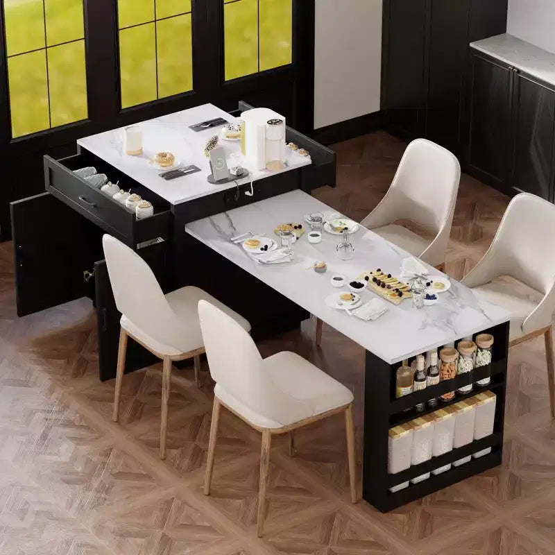 82.7 inch White Kitchen Island with Extendable Dining Table for 4-6 Person,Two-tone Kitchen Table with Double-sized Storage