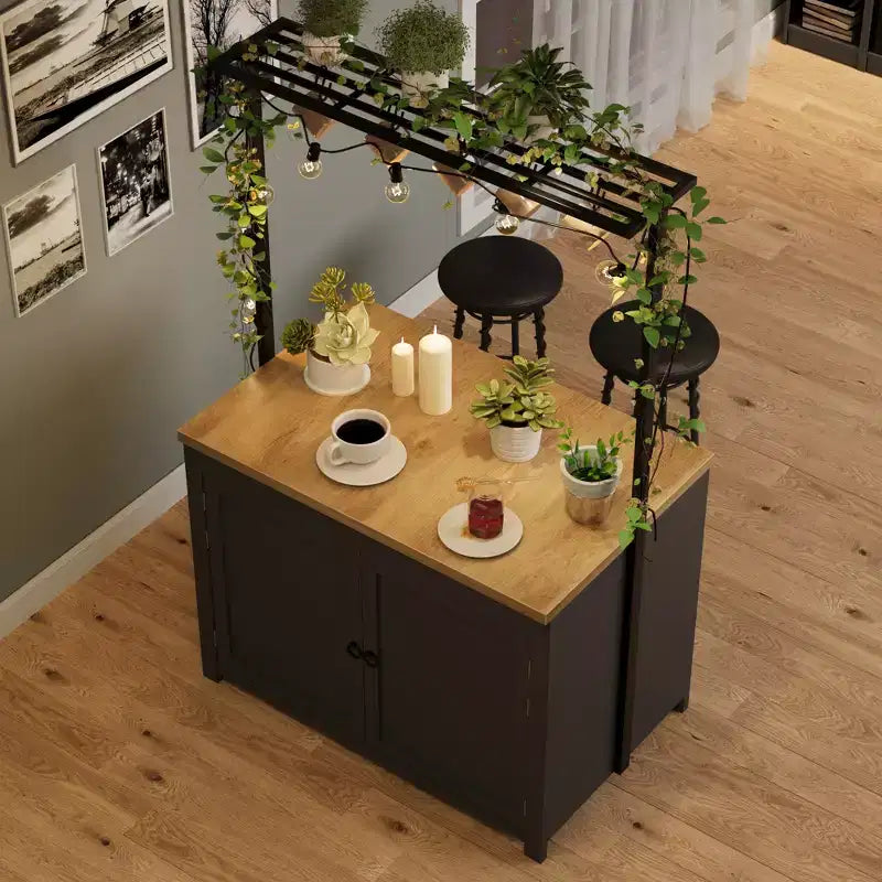 Îlot de cuisine de 42 po avec rangement, chariot de cuisine multifonctionnel robuste avec comptoir de 30 mm d'épaisseur, étagères à 2 niveaux et 5 crochets