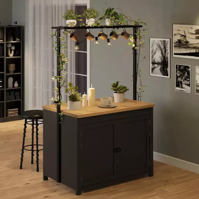 Îlot de cuisine de 42 po avec rangement, chariot de cuisine multifonctionnel robuste avec comptoir de 30 mm d'épaisseur, étagères à 2 niveaux et 5 crochets
