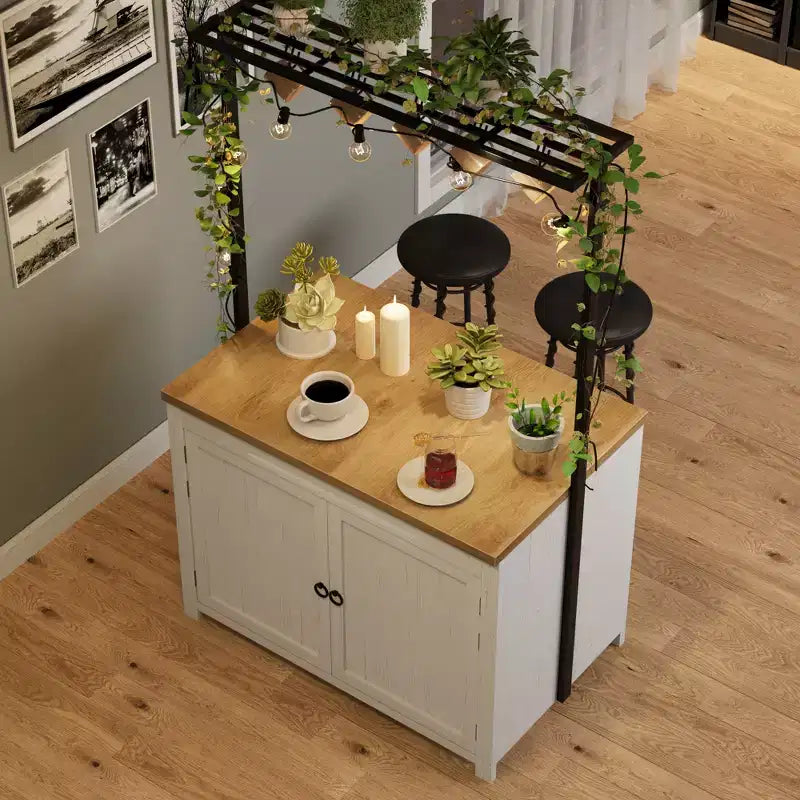 Îlot de cuisine de 42 po avec rangement, chariot de cuisine multifonctionnel robuste avec comptoir de 30 mm d'épaisseur, étagères à 2 niveaux et 5 crochets