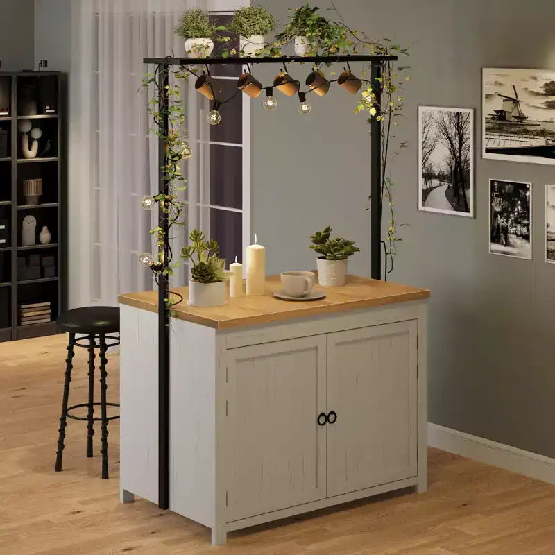 Îlot de cuisine de 42 po avec rangement, chariot de cuisine multifonctionnel robuste avec comptoir de 30 mm d'épaisseur, étagères à 2 niveaux et 5 crochets