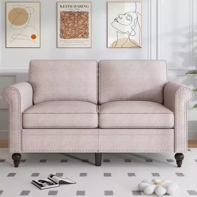Mjkone Modern 2-Seater Sofa Couches with Solid Wood Frame and 4 Gourd Shapes Legs For Living Room