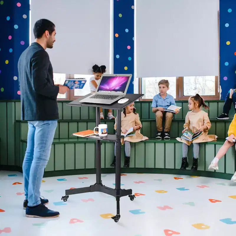 Pupitre roulant portable, bureau mobile pour ordinateur portable, lutrin de présentation, bureau
