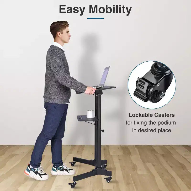 Pupitre roulant portable, bureau mobile pour ordinateur portable, lutrin de présentation, bureau