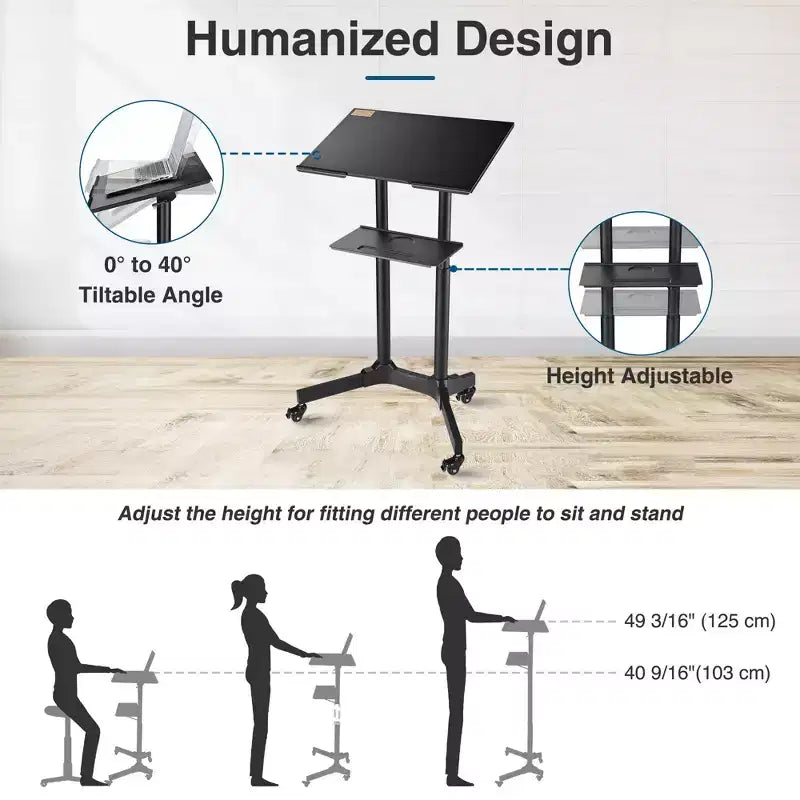 Pupitre roulant portable, bureau mobile pour ordinateur portable, lutrin de présentation, bureau