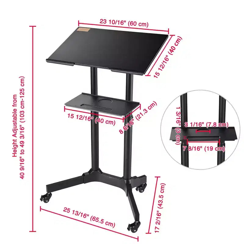 Pupitre roulant portable, bureau mobile pour ordinateur portable, lutrin de présentation, bureau